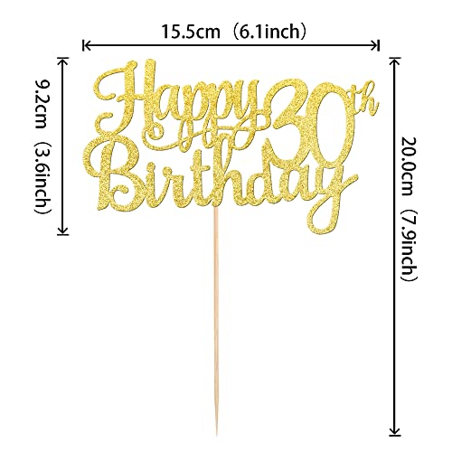 1 PCS Happy 30th Birthday Cake Topper Gold Glitter Cheers to 30 Years Birthday Cake Pick 30 Fabulous Cake Decoration for Happy 30th Birthday Anniversary Party Decorations Supplies (Gold / 30th)