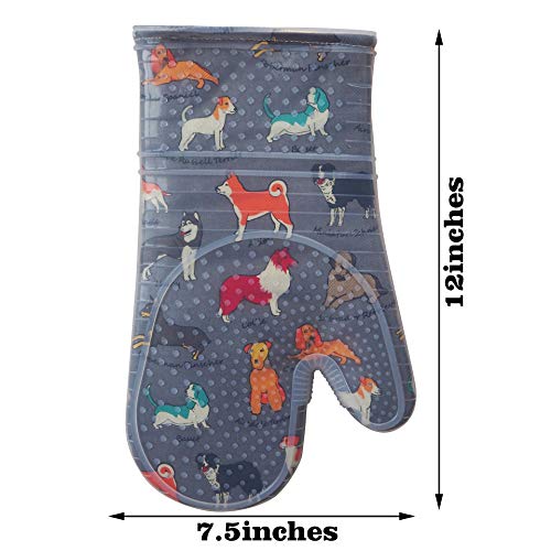 Oven Mitts with Transparent Clear Silicone Shell and Nice Dog Printing (Oven mitts / Gray)