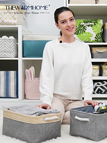 Storage Bins for Organizing (Gold&Grey / 3PCS/Medium -13.8Lx9.8Wx6.7H)