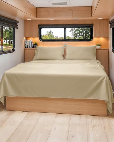 Short Queen Size 4 Piece Bed Sheet Set (13 - Beige / Short Queen)