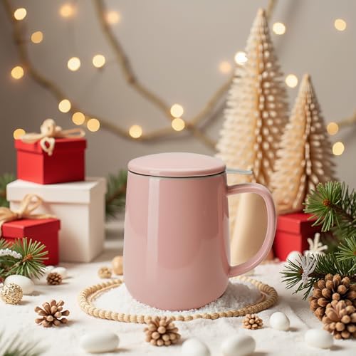 20 OZ Porcelain Tea Mug with Infuser and Lid (Pink)