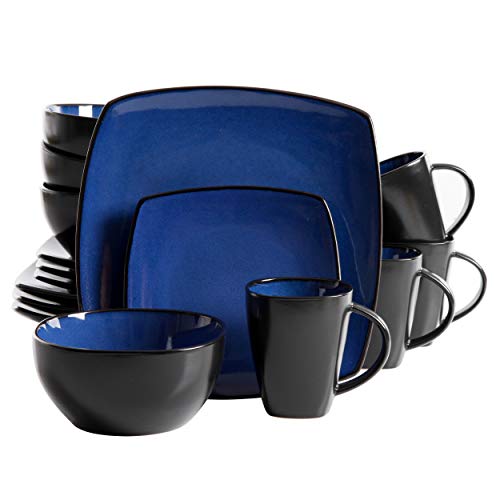 Soho Lounge Square Reactive Glaze Stoneware Dinnerware Set (Service for 4 (16pcs) / Sapphire (Soho Lounge))