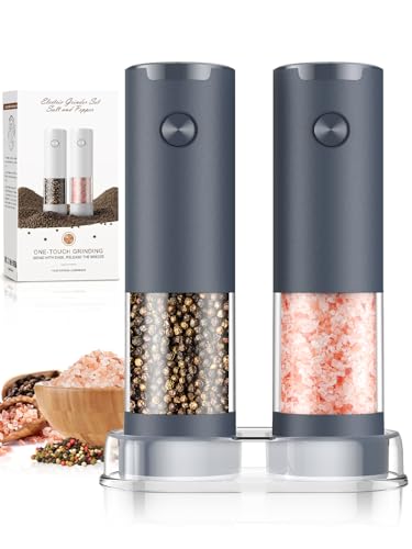 Salt and Pepper Shakers Electric Salt Pepper Grinder Set Kitchen Accessories Upgraded Larger Grey Battery Salt Pepper Grinder Shakers Cooking Birthday Gifts for Men (Gray)