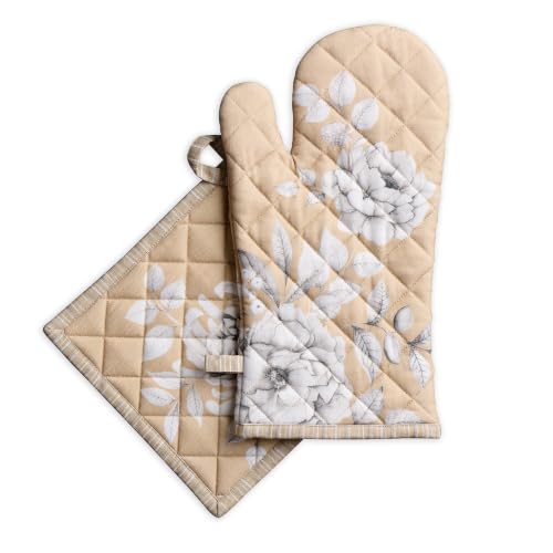 100% Cotton Oven Mitt & Pot Holder Set (040 - Pretty Autumn / 7.5" x 13" & 8" x 8" (Oven Mitt & Pot Holder))