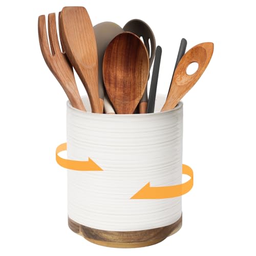 360° Rotating Extra Large Cooking Utensil Holder (White Ring / 7.6 Inch)