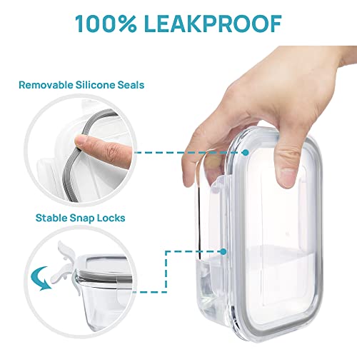 8 Pack Glass Food Storage Containers with Airtight Lids (Grey)