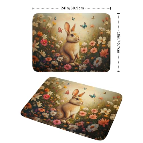 Easter Bunny Dish Drying Mat Flower Butterfly Kitchen Drainer Mat 18x24 inch Absorbent Reversible Dish Rack Pad for Counter Tabletop Decor (Easter Bunny Flower / 18" x 24")