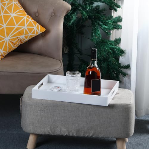 White Acrylic Large Ottoman Tray with Handles 16"x20"x2" Spill Proof Serving Tray Rubber Boot Organizer Tray Decorative for Living Room Bedroom Kitchen Entryway Coffee Table Countertop (White / 20" x 16" x 2")