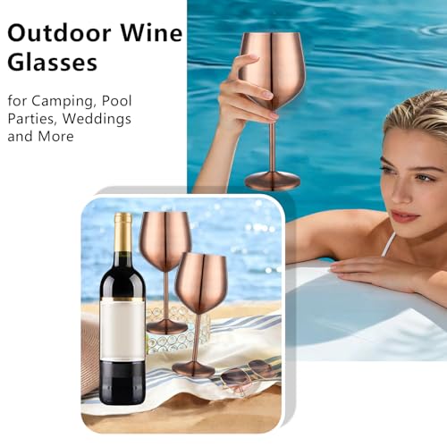 Unbreakable Stainless Steel Wine Glasses Set of 2 (Mirror Red Copper / Set of 2)