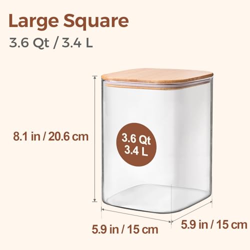 Glass Storage Jars with Bamboo Lids 3.6 Qt Large Pantry Square (3.6Qt-Square)