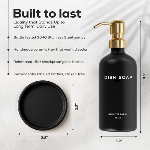 Luxury Glass Dish Soap Dispenser for Kitchen Sink by Brighter Barns (Black Gold D)