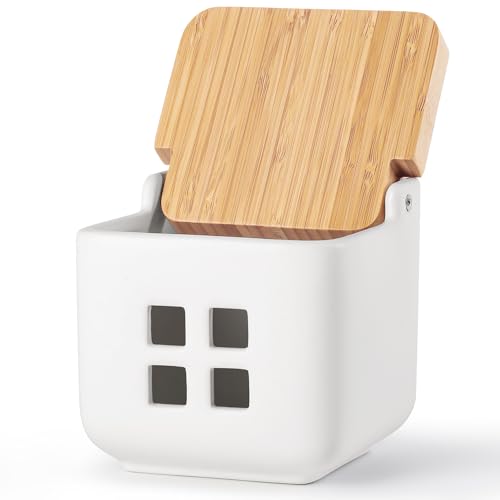 Ceramic Garlic Keeper with Bamboo Lid (White)