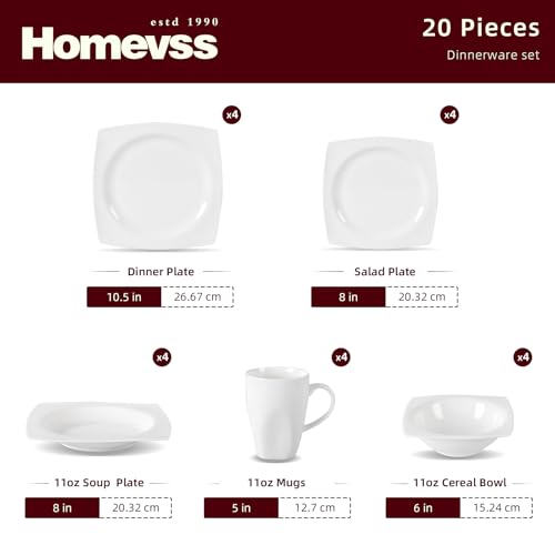 Bone China Rim Square 20pc Dinnerware Set (Square Rim / Service for 4 - 20pc Set)