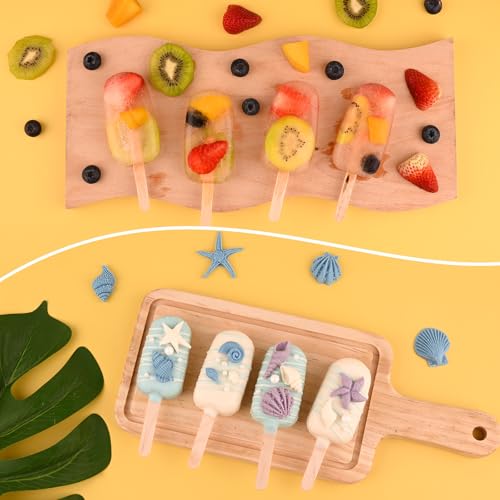 3 Pcs 4 Cavity Mini Popsicle Silicone Molds with 100 Wooden Sticks (3 Pcs Mini - White)