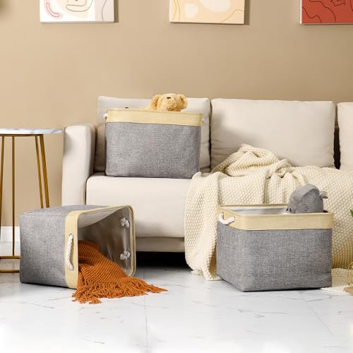 Storage Basket for Organizing (Gold&Grey / 3PCS/Large Cube - 16L×12W×12H)