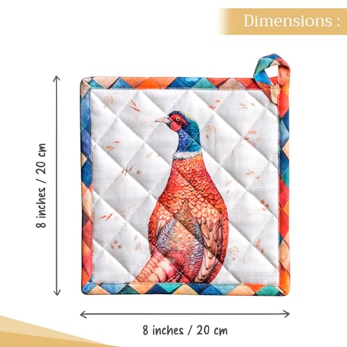 Pot Holders 100% Cotton Potholders (084 - Faisan D'automne / 8" x 8" (Pot Holder Pack of 2))