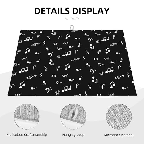 Music Notes Dish Drying Mat for Kitchen Counter Musicial Dish Drainer Rack Mats 16x18 Inches Absorbent Reversible Black Drying Pad (Music Notes / 16 x 18 inch)