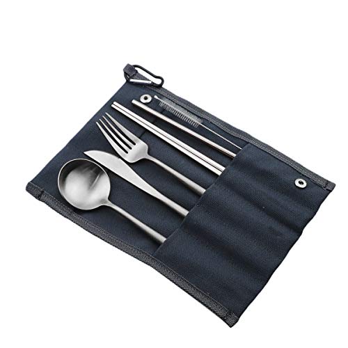Reusable Travel Utensils (Blue Pouch / Silver)