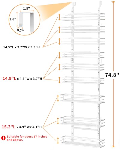 White 9 Tier Over The Door Pantry Organizer (9-Tier Standard / White)