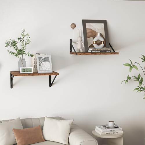 28W x 12D Deep Floating Shelves Set of 2 Rustic Brown (Rustic Brown With Black Metal Bracket / 28Wx12Dx5.8H)