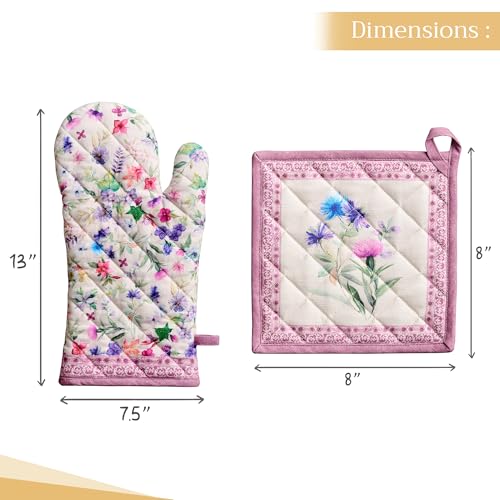 100% Cotton Oven Mitt & Pot Holder Set (038 - Chardon / 7.5" x 13" & 8" x 8" (Oven Mitt & Pot Holder))
