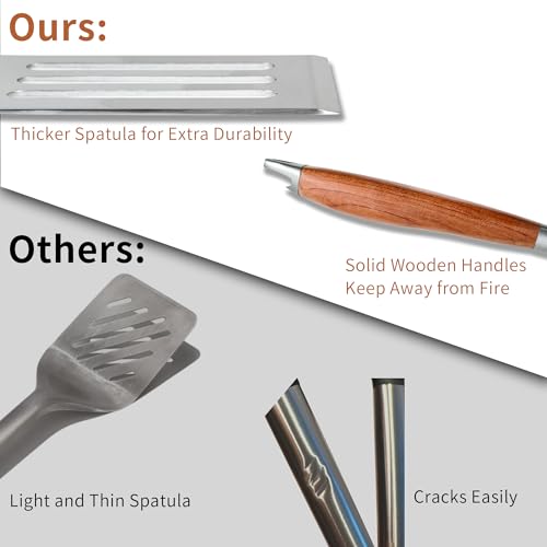 Heavy Duty Grilling Accessories Rose Wooden BBQ Grilling Tools Set (Grill Set - 3)