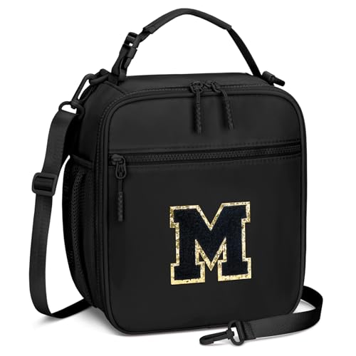 Lunch Box Kids Large Initial Insulated Lunch Bag for Girls (Black / M)