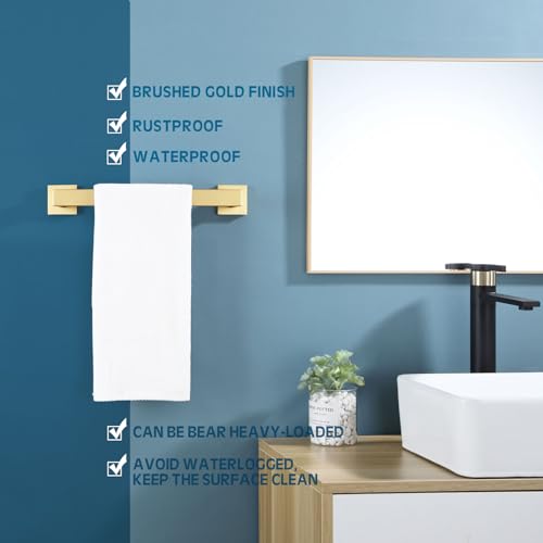 12 Inch Hand Towel Holder Bath Towel Bar Kitchen Dish Cloths Hanger Stainless Steel Wall Mount (Brushed Gold / 12-Inch)