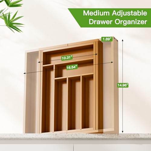 Bamboo Expandable Silverware Drawer Organizer (Brown / Medium)
