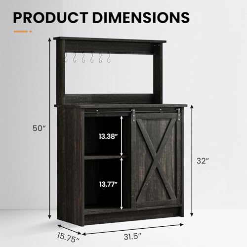 31" Farmhouse Coffee Bar Cabinet with Storage Hutch (31.5Inch / Oak)