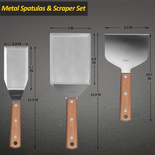 Stainless Steel Metal Spatula Set For Griddle (3" x 5", 5" x 6", 5.5")