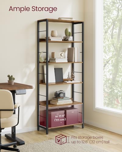 6 Tier Bookshelf (Rustic Brown + Ink Black / 6 Tiers (11.8"D x 26"W) / With Back Panels)
