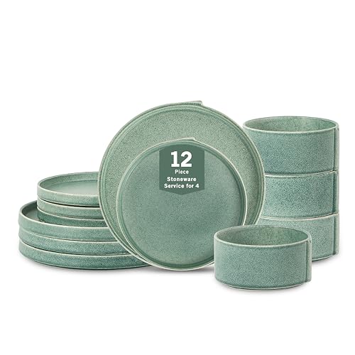 Bao 12 Piece Dinnerware Set Stoneware (Green / 12-Piece - Service for 4)