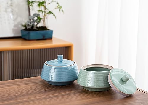 Small Kitchen Ceramic Canister Storage Jar with Lid Blue (Blue(ICE))
