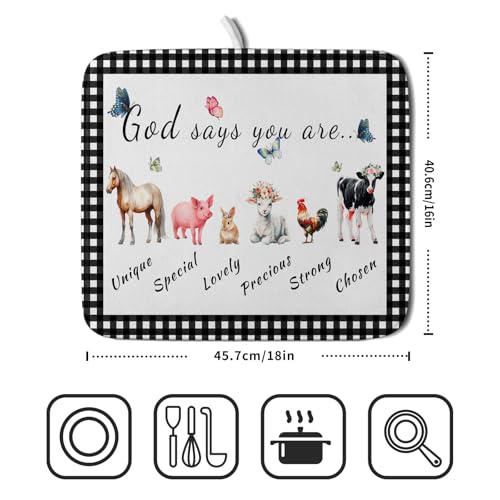 Farmhouse Animals Dish Drying Mat (Farm Animals 605 / 18" x 16")