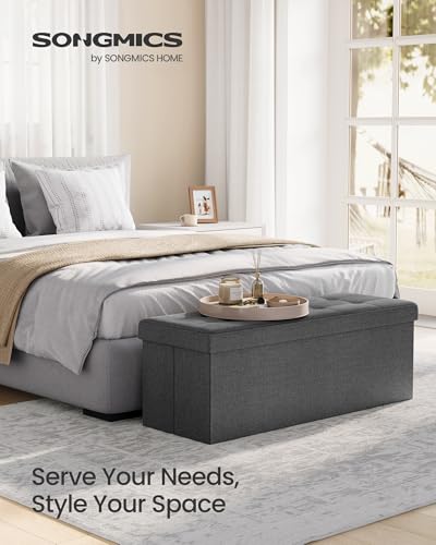43.3 Inches Folding Storage Ottoman Bench (Dark Gray / 15"D x 43"W x 15"H (without Flipping Lid))