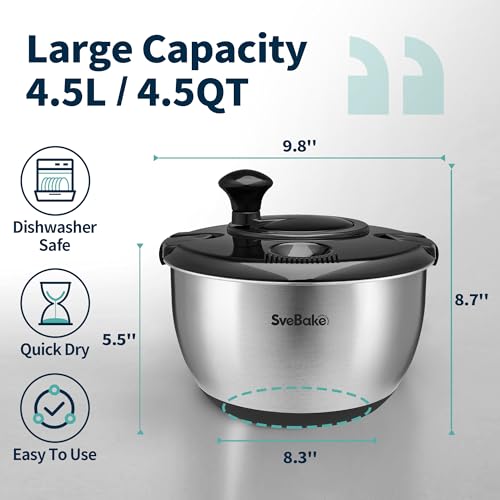 Stainless Steel Salad Spinner (Black Lid)
