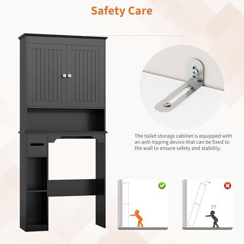 23.6 Inches Wide Toilet Rack with Over The Toilet Storage Cabinet (Black 30"w)