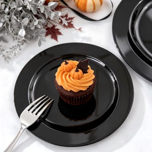 60PCS Black Plastic Plates (60 Count)