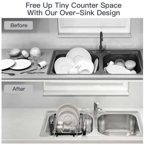 Expandable Dish Drying Rack Over The Sink with Anti Slip Grip (Black / For 13-30" W Sink)