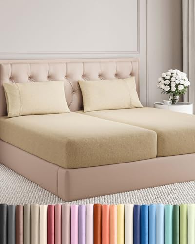 Split King Size 5 Piece Sheet Set (37 - Heathered Tan / Split King Size)
