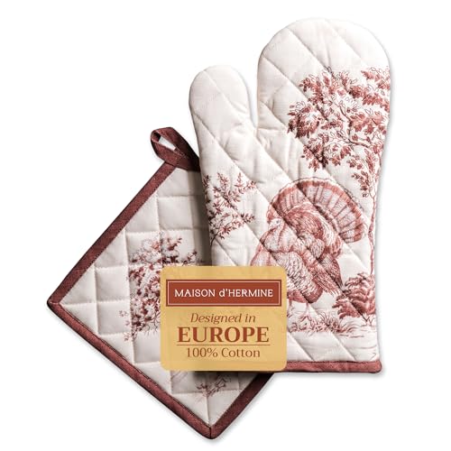100% Cotton Oven Mitt & Pot Holder Set (098 - Holy Jouy - Brown / 7.5" x 13" & 8" x 8" (Oven Mitt & Pot Holder))