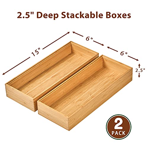 Bamboo Kitchen Drawer Organizer Boxes with Anti