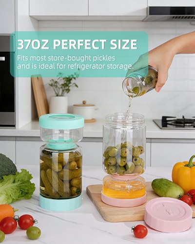 Pickle Jar with Strainer Flip (01-Pink&Blue / 37oz 2pcs)