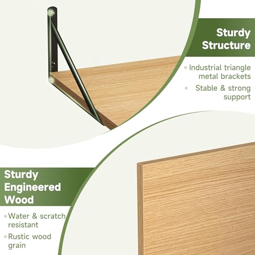 16W x 12D Deep Floating Shelves Set of 4 Oak (Oak With Black Metal Bracket / 16wx12dx5.8h)