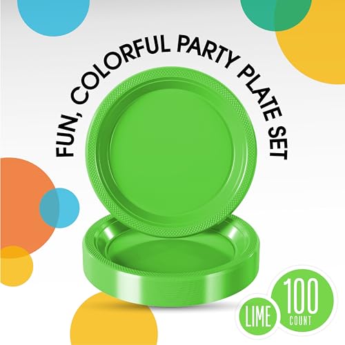 Sturdy Lime Green Plastic Plates 7" Cake Plates 100 Pcs (7 inch / Lime Green)