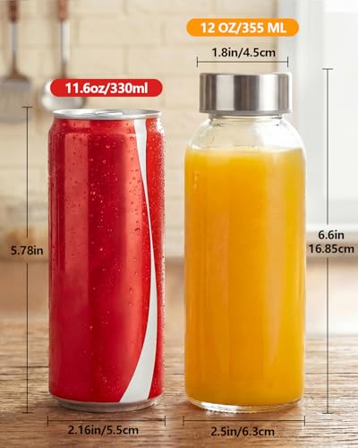 Glass Water Bottles with Stainless Steel Lids 12 oz