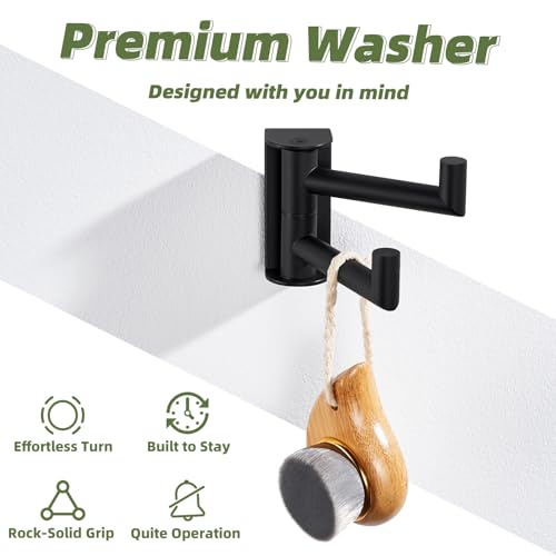 Swivel Towel Hook for Bathrooms with 2 Rotating Arms (1 Pack / Matte Black)