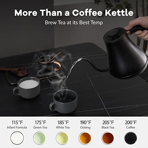 Electric Kettle Gooseneck Pour Over Kettle ±1℉ Temperature Control Quick Heating Water Boiler for Coffee & Tea & Formula Auto Shut Off Tea Kettle 1200 Watt (Matt Black)