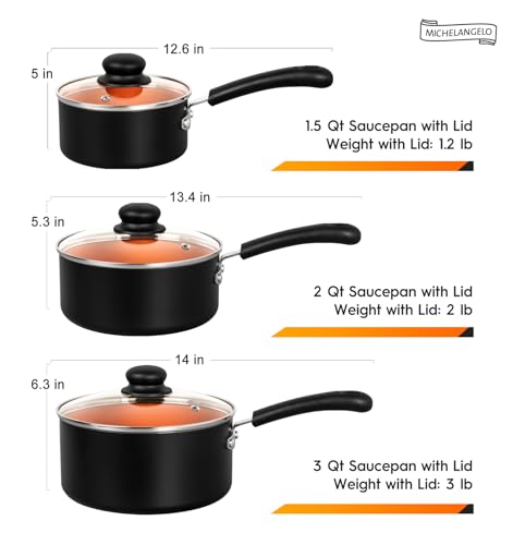 Ceramic Saucepan Set 1.5QT & 2QT & 3QT Nonstick Sauce Pans (Copper / 1.5+2+3QT)